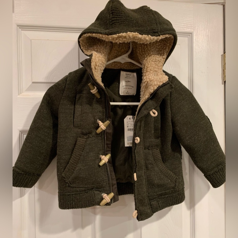 Zara Dark Green Hooded Toggle Jacket